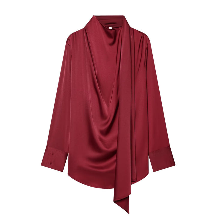 Damen Drapierte Oversize-Bluse mit Schluppe und Stehkragen Drune