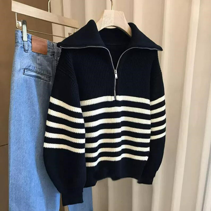 Damen lässiger Pullover mit hohem Kragen und Reißverschluss Drune