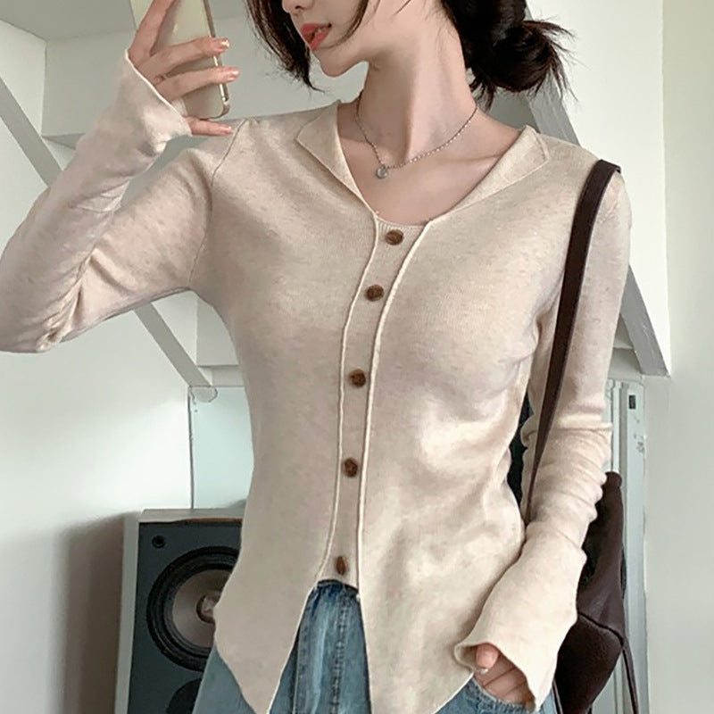 Damen Langarm Cardigan mit Knopfleiste und feinem Strick