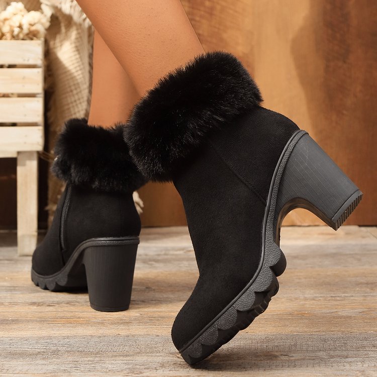Damen Elegante Stiefeletten mit flauschigem Kragen Drune