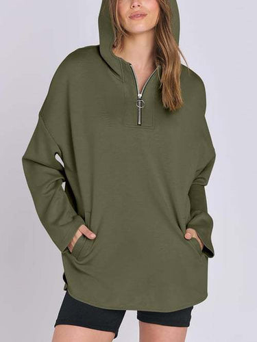 Damen Hoodie mit halbem Reißverschluss und lockerem Schnitt Drune