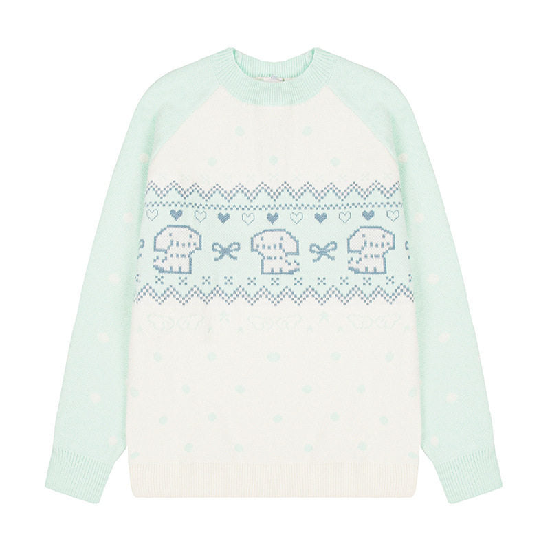Damen Strickpullover mit Norwegermuster, Raglanärmeln und Rundhalsausschnitt Drune