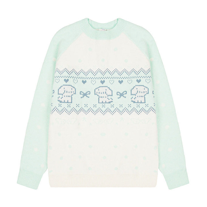 Damen Strickpullover mit Norwegermuster, Raglanärmeln und Rundhalsausschnitt Drune