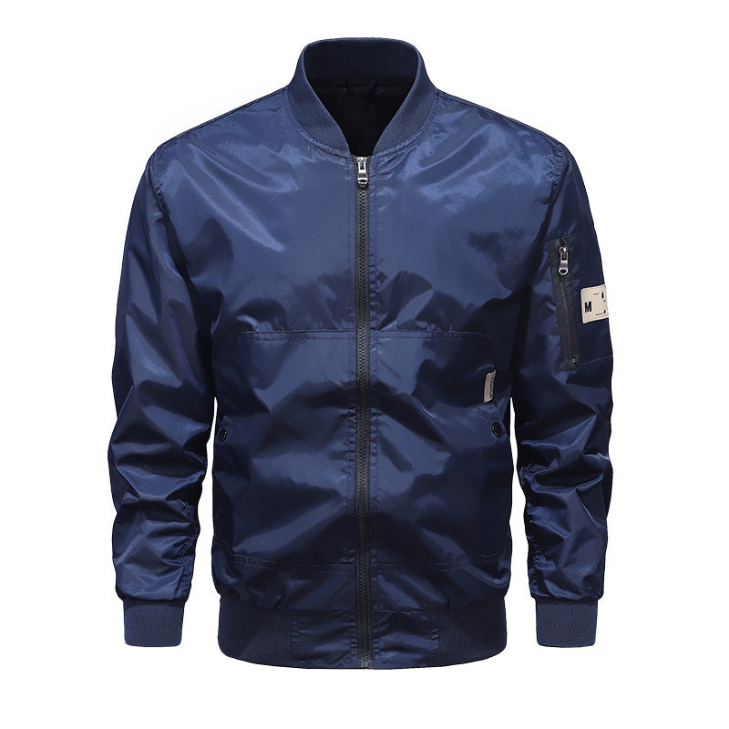 Herren Leichte Nylon-Bomberjacke mit Ärmeltasche, Stehkragen und Rippbündchen Drune