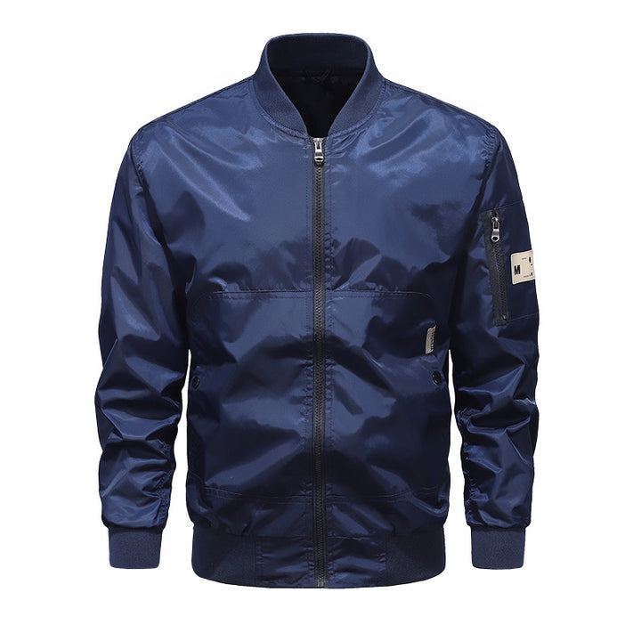 Herren Leichte Nylon-Bomberjacke mit Ärmeltasche, Stehkragen und Rippbündchen Drune