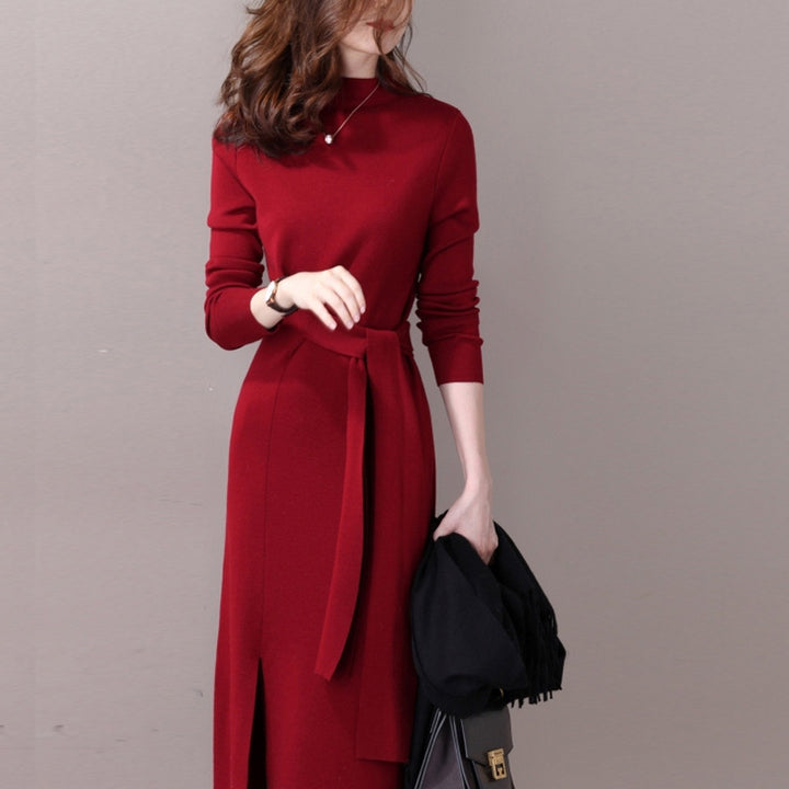 Damen elegantes Wickelkleid mit Rippdetails und seitlichem Schlitz Drune