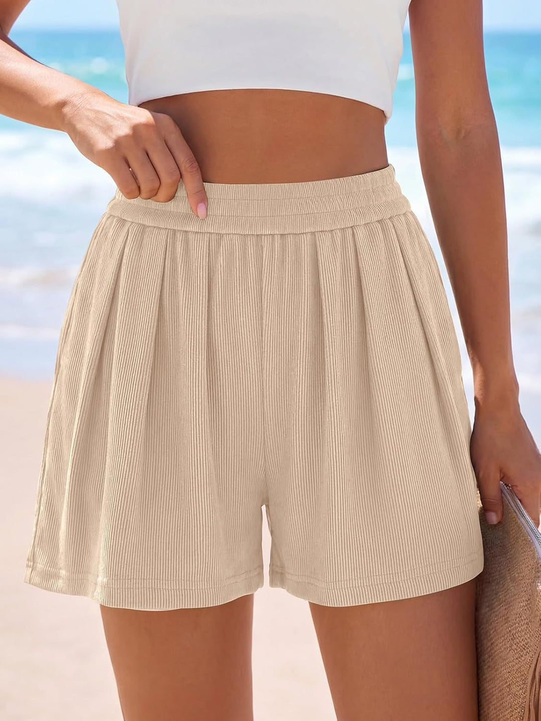 Damen Legere Freizeitshorts mit elastischem Bund und Falten Drune