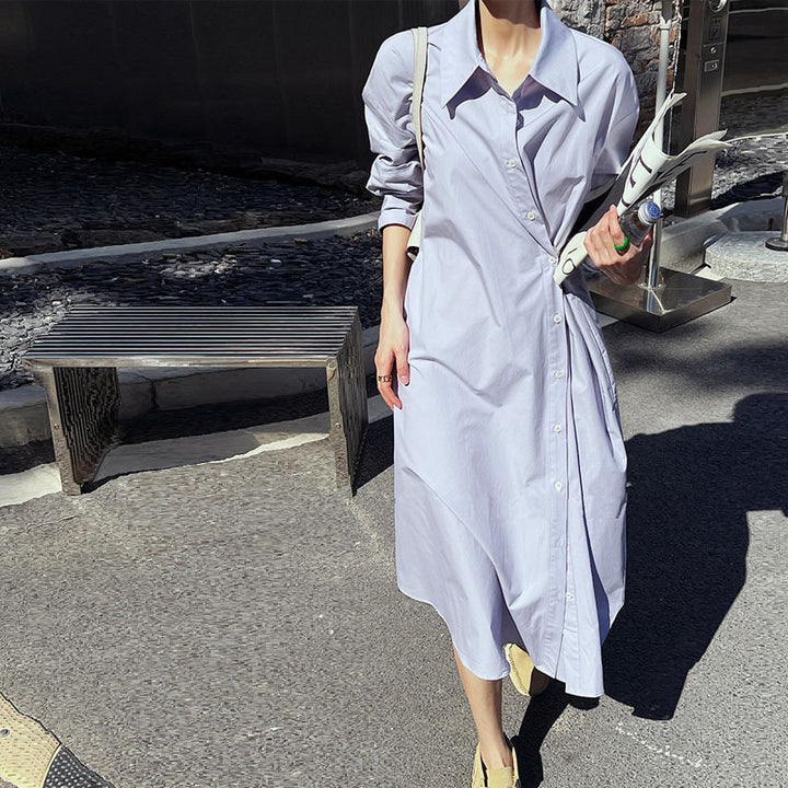 Damen Hemdblusenkleid aus Baumwoll-Popeline mit asymmetrischem Wickeldetail Drune