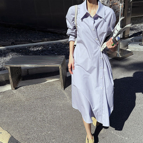 Damen Hemdblusenkleid aus Baumwoll-Popeline mit asymmetrischem Wickeldetail Drune