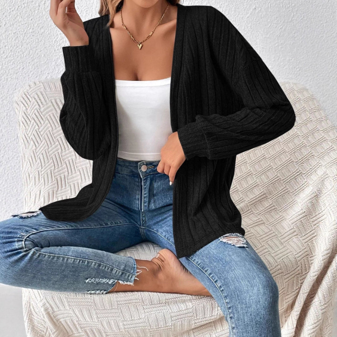 Damen Offener Gerippter Longcardigan aus feinem Strick mit Oversize-Ärmeln Drune