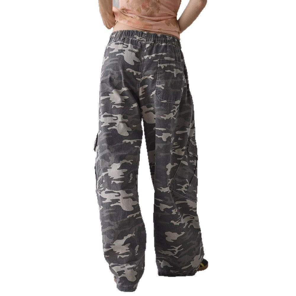 Damen nan weite Cargohose mit elastischem Bund und aufgesetzten Klappentaschen Drune