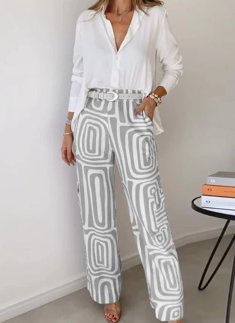 Frauen weite Palazzo-Hose mit grafischem Retro-Print Drune