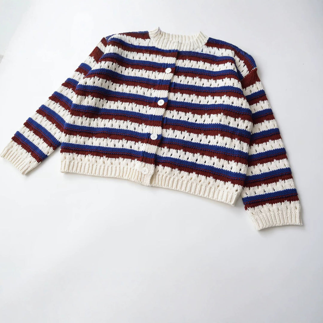 Damen Locker gestrickte Ajour-Cardigan mit Knopfleiste Drune
