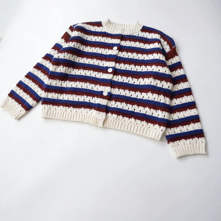 Damen Locker gestrickte Ajour-Cardigan mit Knopfleiste Drune