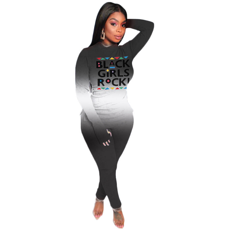 Damen Zweiteiliges Lounge-Set mit Statement-Print, Langarmshirt und Highwaist-Leggings Drune
