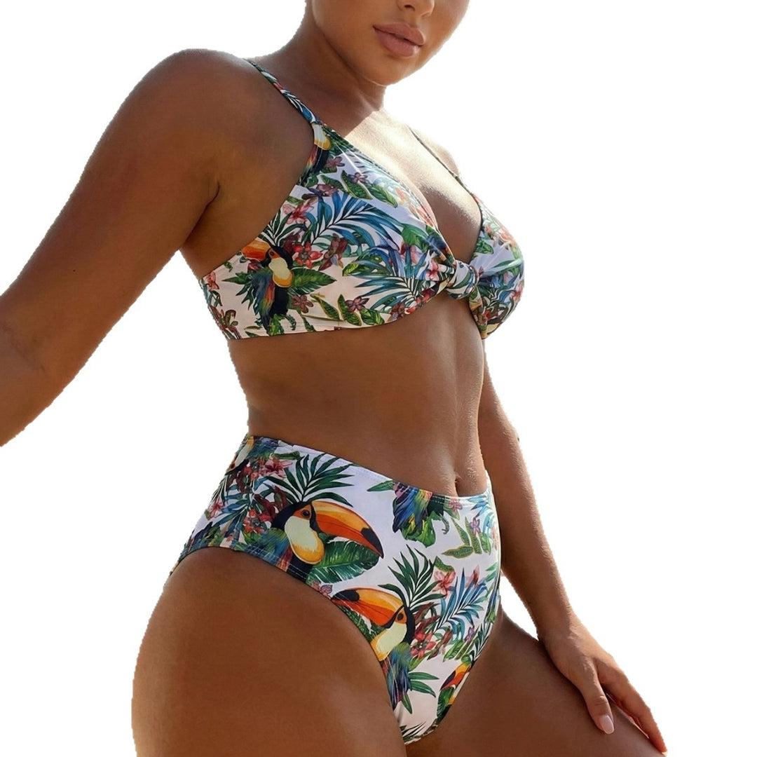 Damen Hochgeschnittener Bikini mit tropischem Print Drune