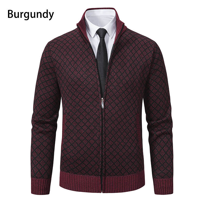 Herren nan gemusterte Strickjacke mit Stehkragen und durchgehendem Reißverschluss Drune