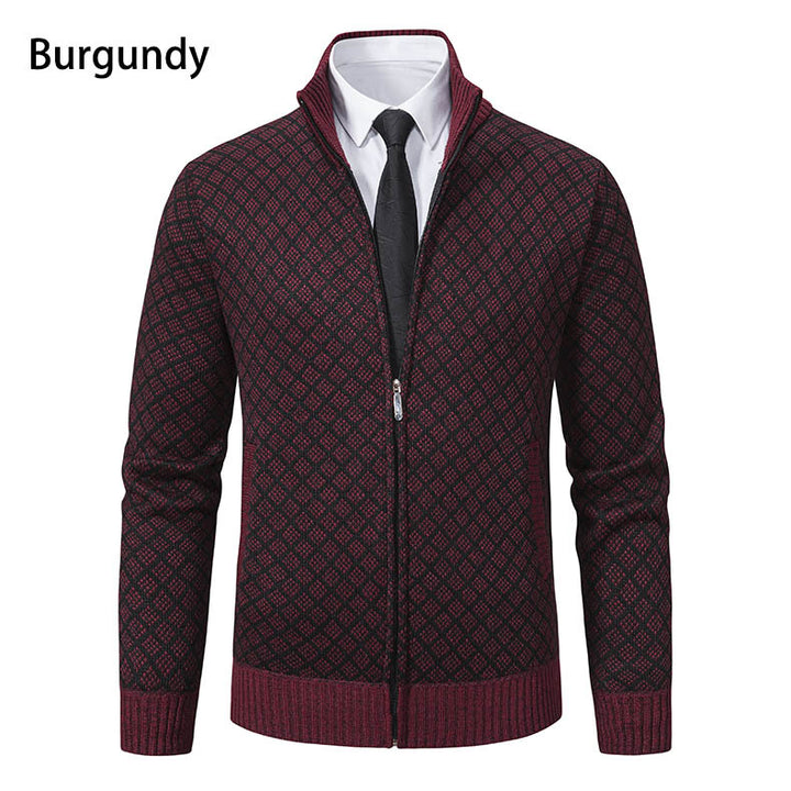 Herren nan gemusterte Strickjacke mit Stehkragen und durchgehendem Reißverschluss Drune