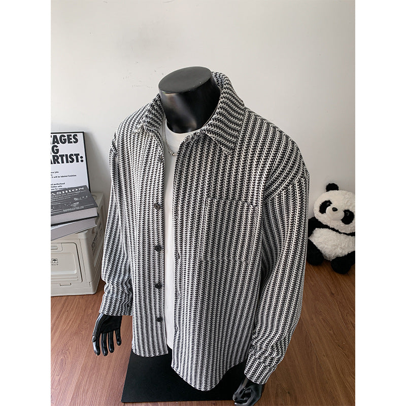 Herren Texturierte Overshirt‑Hemdjacke aus Strick mit Kentkragen Drune
