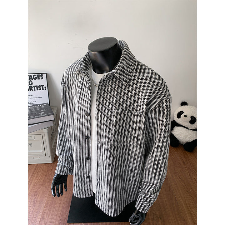 Herren Texturierte Overshirt‑Hemdjacke aus Strick mit Kentkragen Drune
