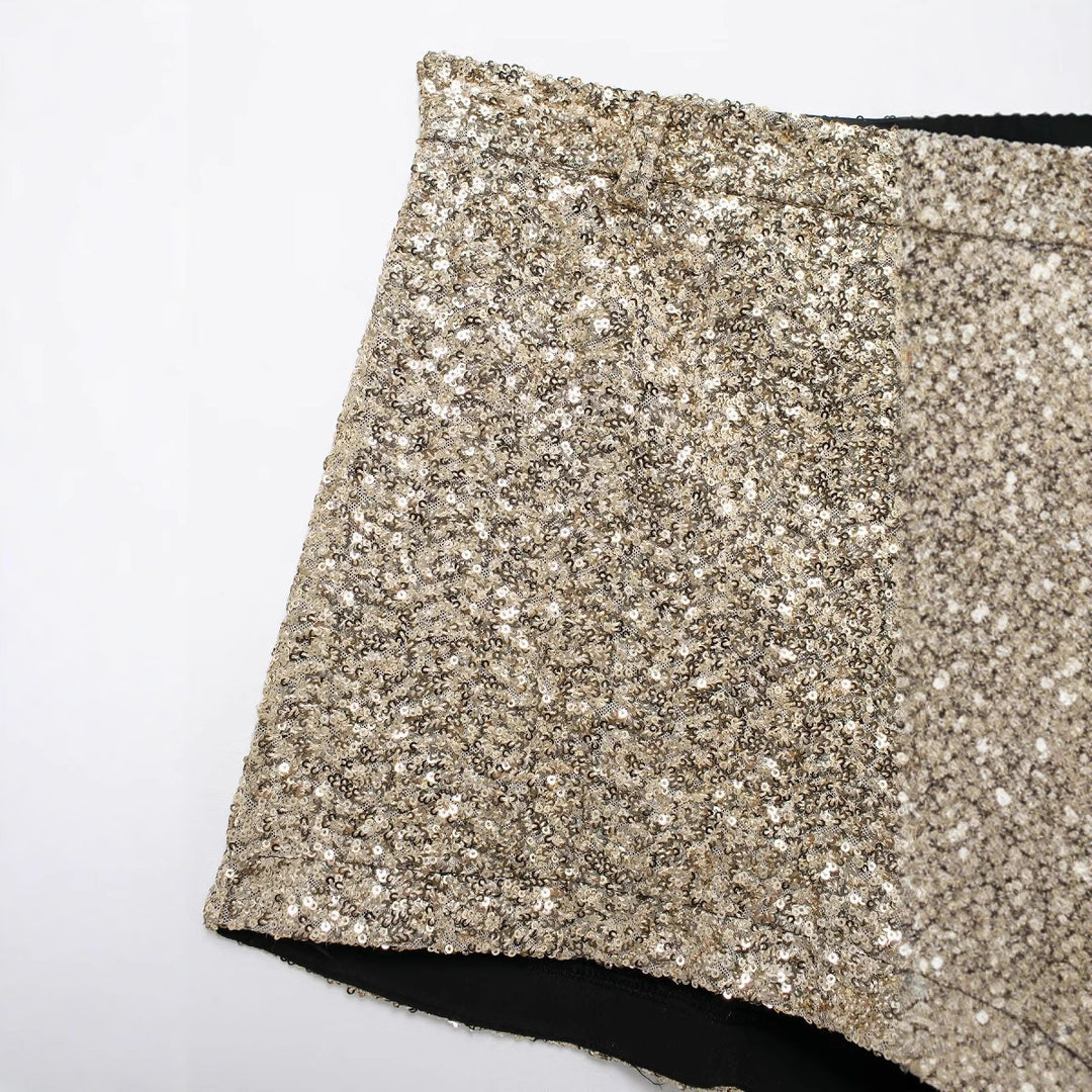 Damen Pailletten Hohe Taillen Shorts Drune