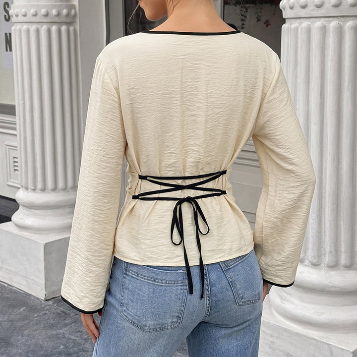 Damen Elegantes Langarmshirt mit Rüschenärmel Drune