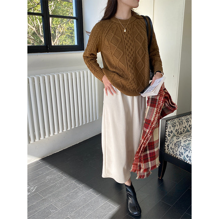 Damen lässiger Grobstrickpullover mit Zopfmuster Drune