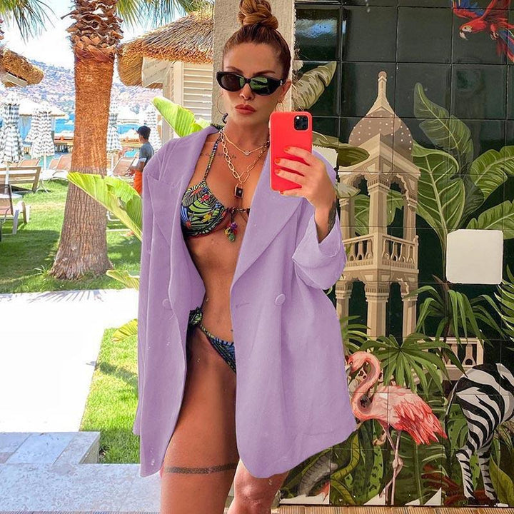 [Damen] Leichter Oversize-Strandblazer als lässiges Cover-Up mit fallendem Revers Drune