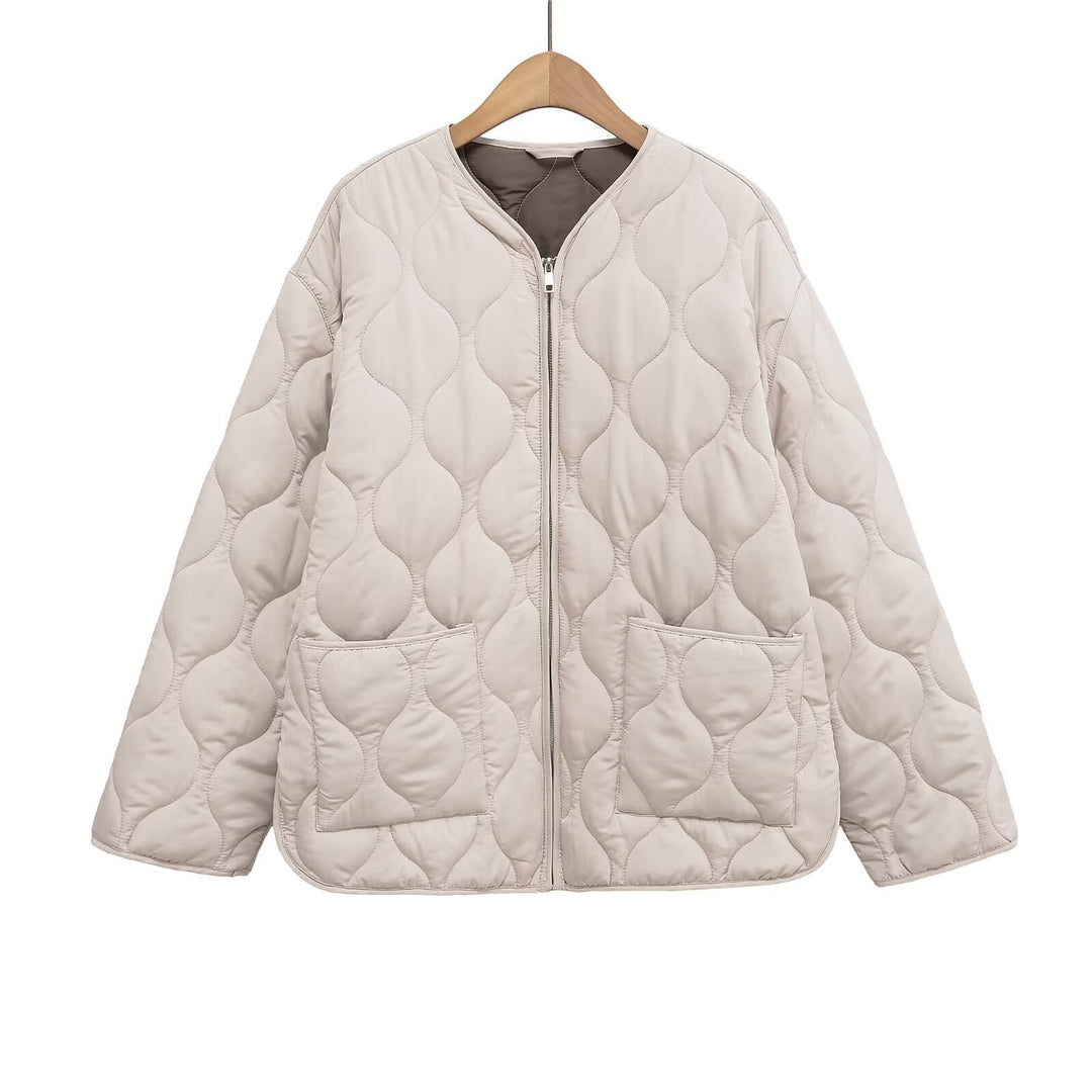 Damen nan gesteppte Oversize‑Steppjacke mit Rundhals, durchgehendem Reißverschluss und aufgesetzten Taschen Drune
