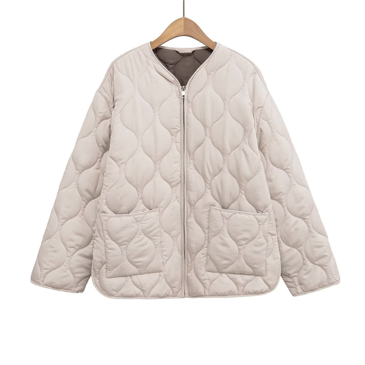 Damen nan gesteppte Oversize‑Steppjacke mit Rundhals, durchgehendem Reißverschluss und aufgesetzten Taschen Drune