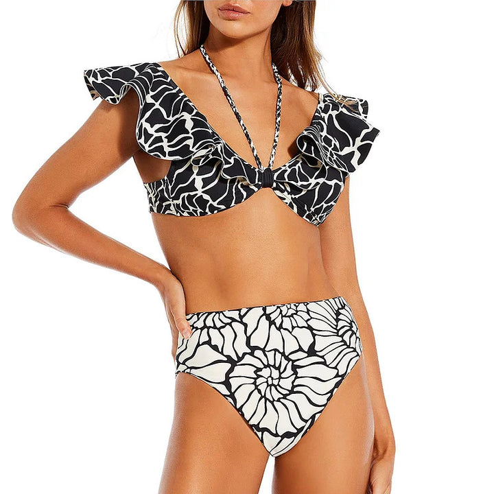 Damen Bikiniset mit voluminösen Rüschen und Hoher Taille Drune