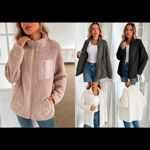 Damen kuschelige Fleecejacke mit hohen Kragen und praktischen Taschen Drune