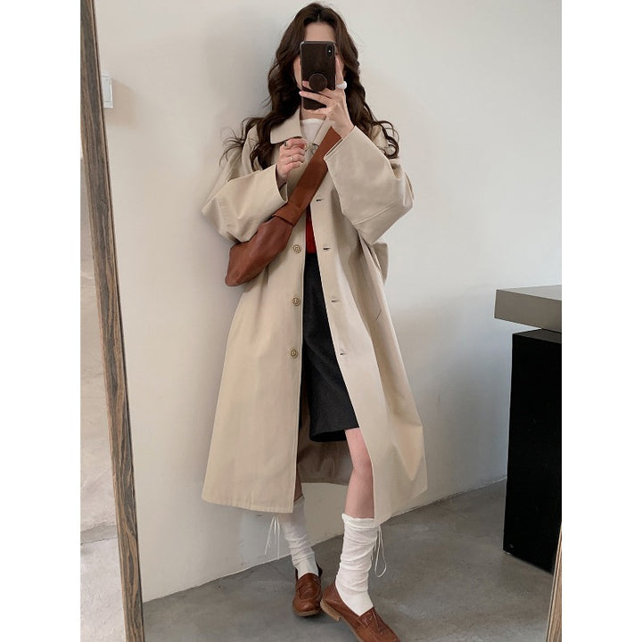 Damen Langer Oversize-Mantel im Trenchstil mit weitem Schnitt und klassischem Revers Drune