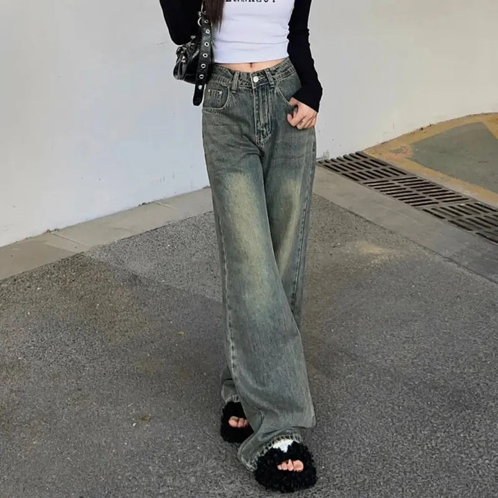 Damen Weit geschnittene High-Waist Denim-Jeans Drune