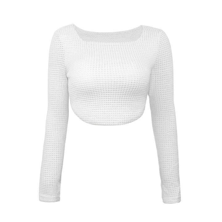 Damen Figurbetontes Cropped‑Waffel‑Stricktop mit U‑Boot‑Ausschnitt Drune