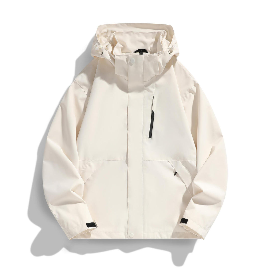 Damen Wasserabweisende Kapuzen‑Übergangsjacke mit verstellbarer Kapuze, verdeckter Frontblende und Multifunktionstaschen Drune