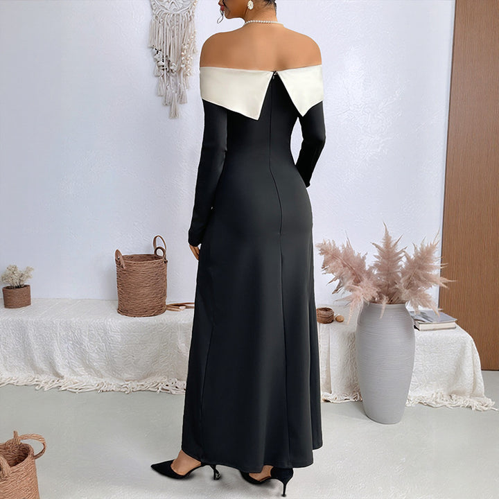 Damen Elegantes Off-Shoulder Maxikleid mit Rüschen und Hohem Schlitz Drune