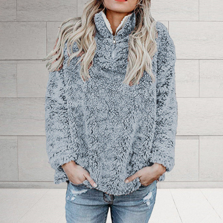 Damen Flauschige Fleece-Pulloverjacke mit hohem Kragen und Reißverschluss Drune
