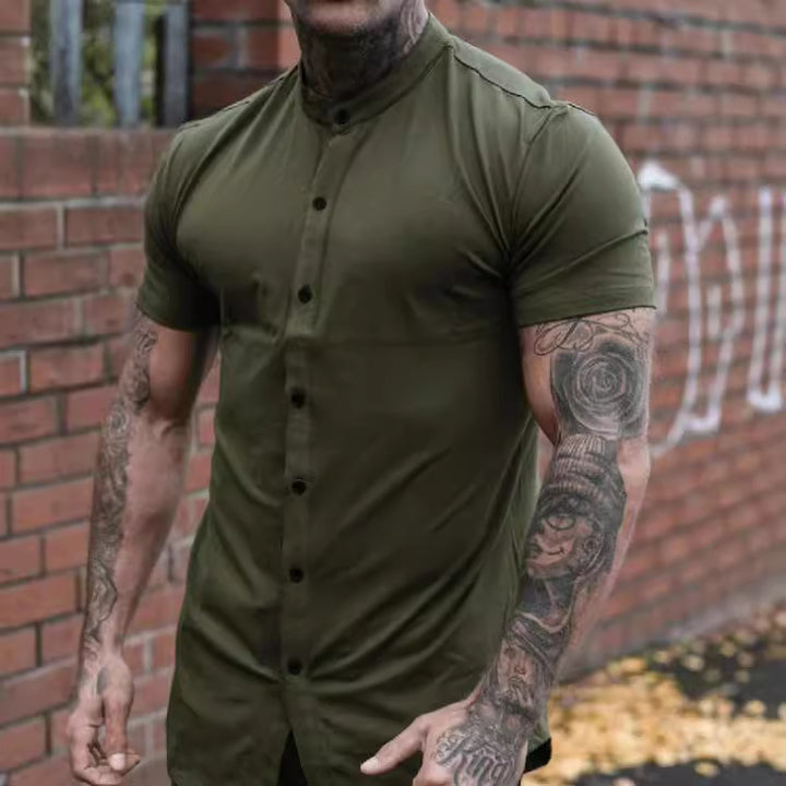 Herren Kurzarm-Hemd mit modernem Stehkragen und elegantem Schnitt Drune