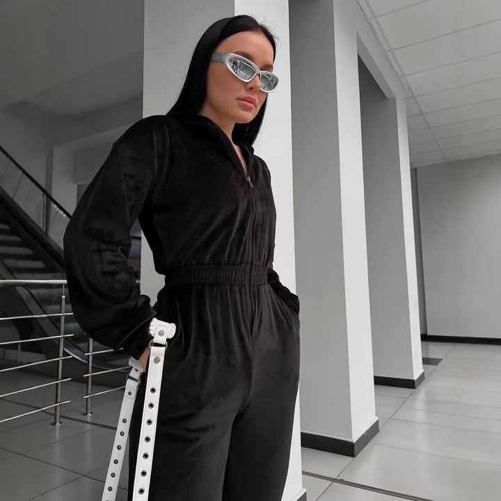 Damen Fleece-Overall mit Reißverschluss und Kapuze Drune