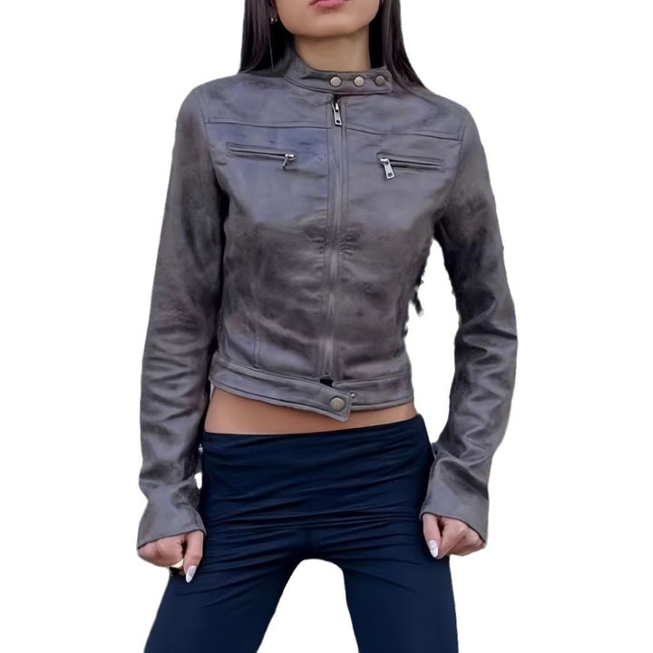 Damen trendige Bikerjacke aus hochwertigem Kunstleder Drune