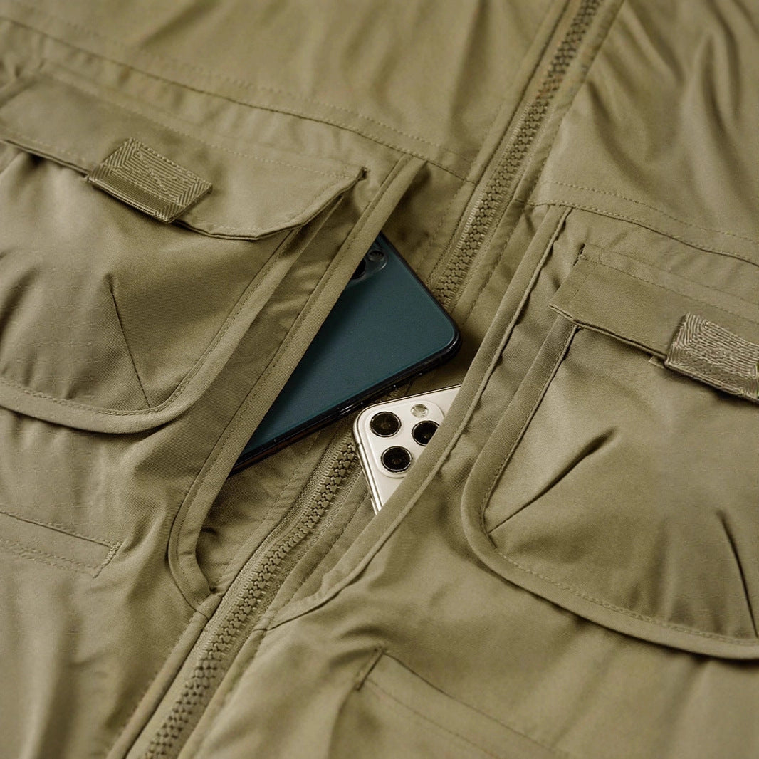 Herren Outdoor-Multitaschenweste mit Schnellzugriffstaschen und Stehkragen Drune