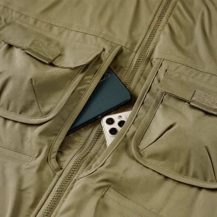 Herren Outdoor-Multitaschenweste mit Schnellzugriffstaschen und Stehkragen Drune