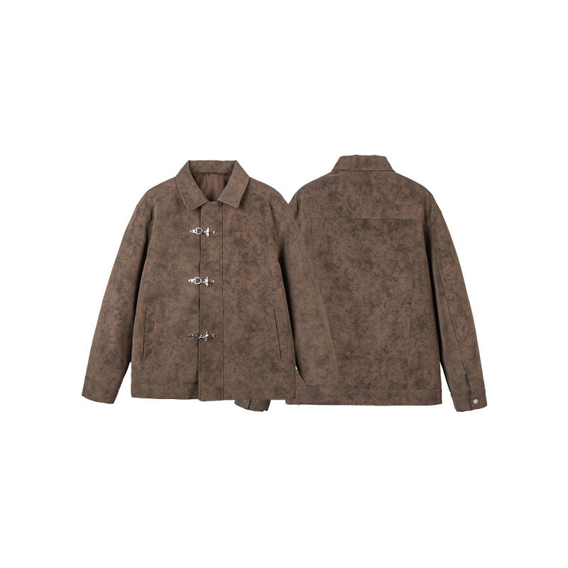 Herren Kurzjacke aus Velourslederimitat mit Metall-Knebelverschlüssen Drune
