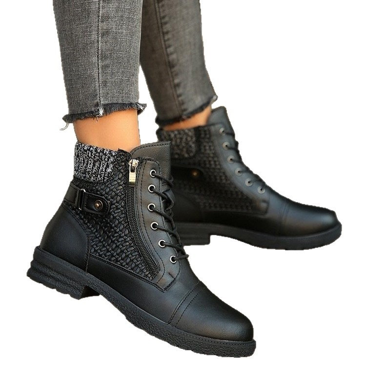 Damen nan knöchelhohe Schnürstiefelette mit Strickschaft, Seitenreißverschluss und profilierter Gummisohle Drune