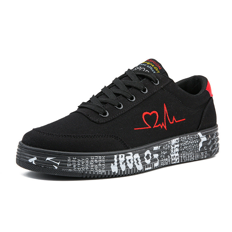 Damen nan Canvas-Sneaker mit dekorativer Print-Plateausohle und Herzlinien-Stickerei Drune