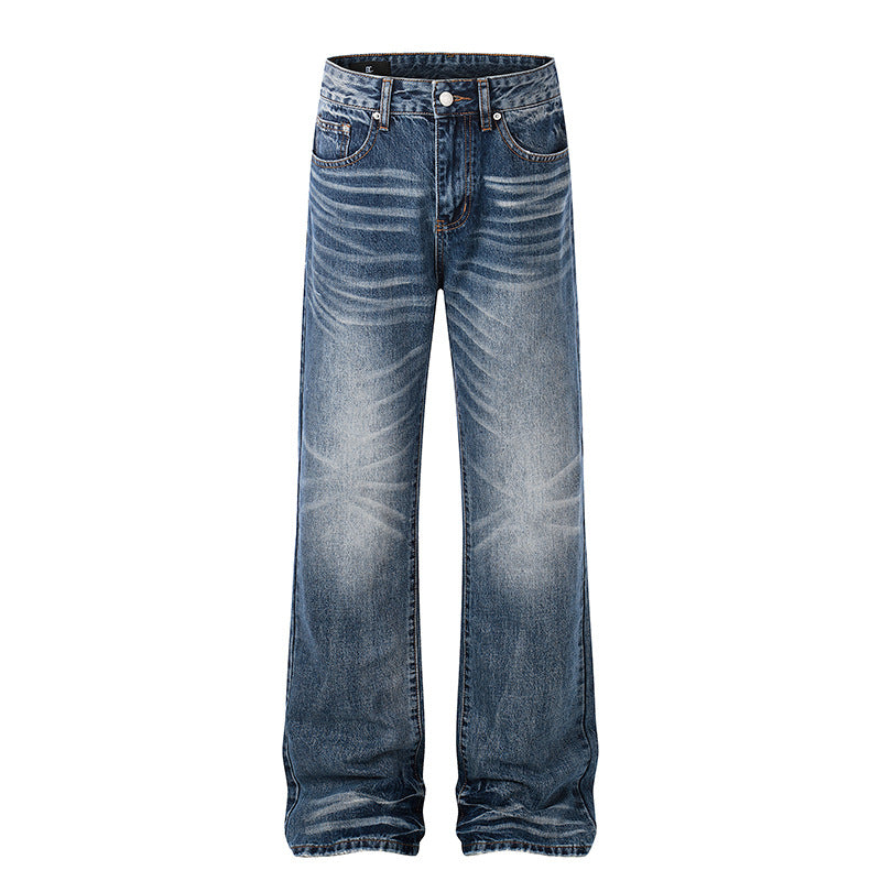 Damen High‑Waist-Jeans im Palazzo‑Schnitt mit Used‑Effekt und Fal­tenoptik Drune