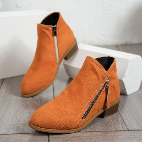 Damen nan klassische knöchelhohe Microvelours-Stiefelette mit seitlichem Reißverschluss und niedrigem Blockabsatz Drune