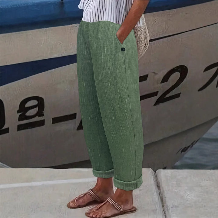 Damen Bequeme und luftige Leinenhose mit seitlichen Taschen Drune