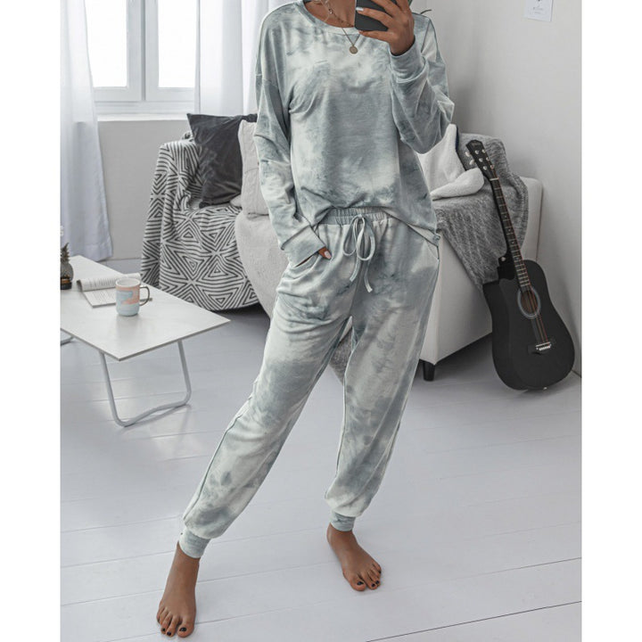 Damen Lässiger Tie-Dye Lounge-Jumpsuit mit Kordelzug und Eingrifftaschen Drune